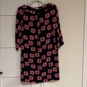 Fossil Navy and Pink Patterned Shift Dress 100% silk Size Small EUC